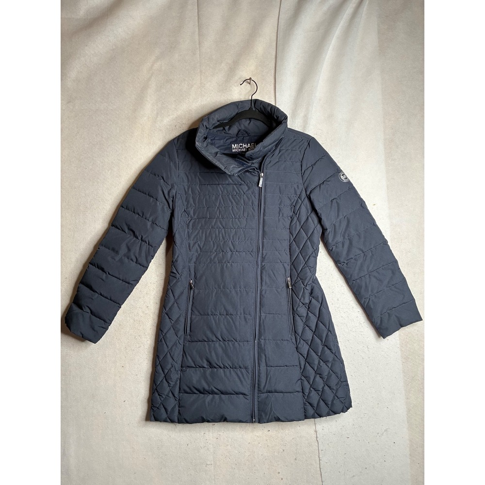 Michael Michael Kors Womens Navy Blue Packable Down Puffer Coat Jacket Medium MK